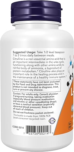 Miniatura 3 de NOW Suplementos L-citrulina polvo puro apoya el metabolismo de proteínas 4 onzas