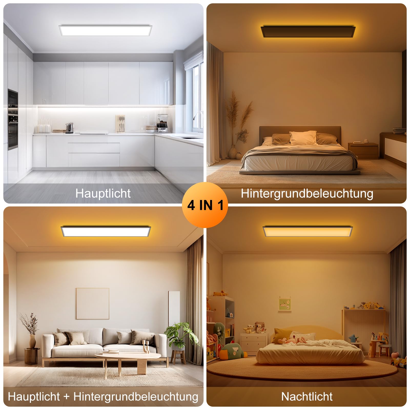 LED Deckenleuchte Dimmbar - LED Panel 120x30cm, 44W 4400LM Deckenlampe mit Fernbedienung 3000K-6500K - Nachtlicht Warm - Deckenleuchte Flach für Schlafzimmer Kinderzimmer Wohnzimme Küchenlampe
