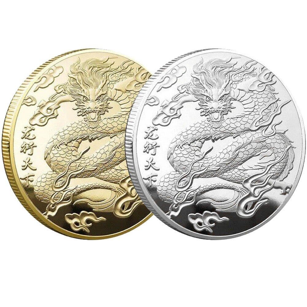 Sanfly Chinese Ancient Mythical Dragon Collectible Coins Zodiac Lucky Challenge Souvenir Coin Feng Shui Art Crafts