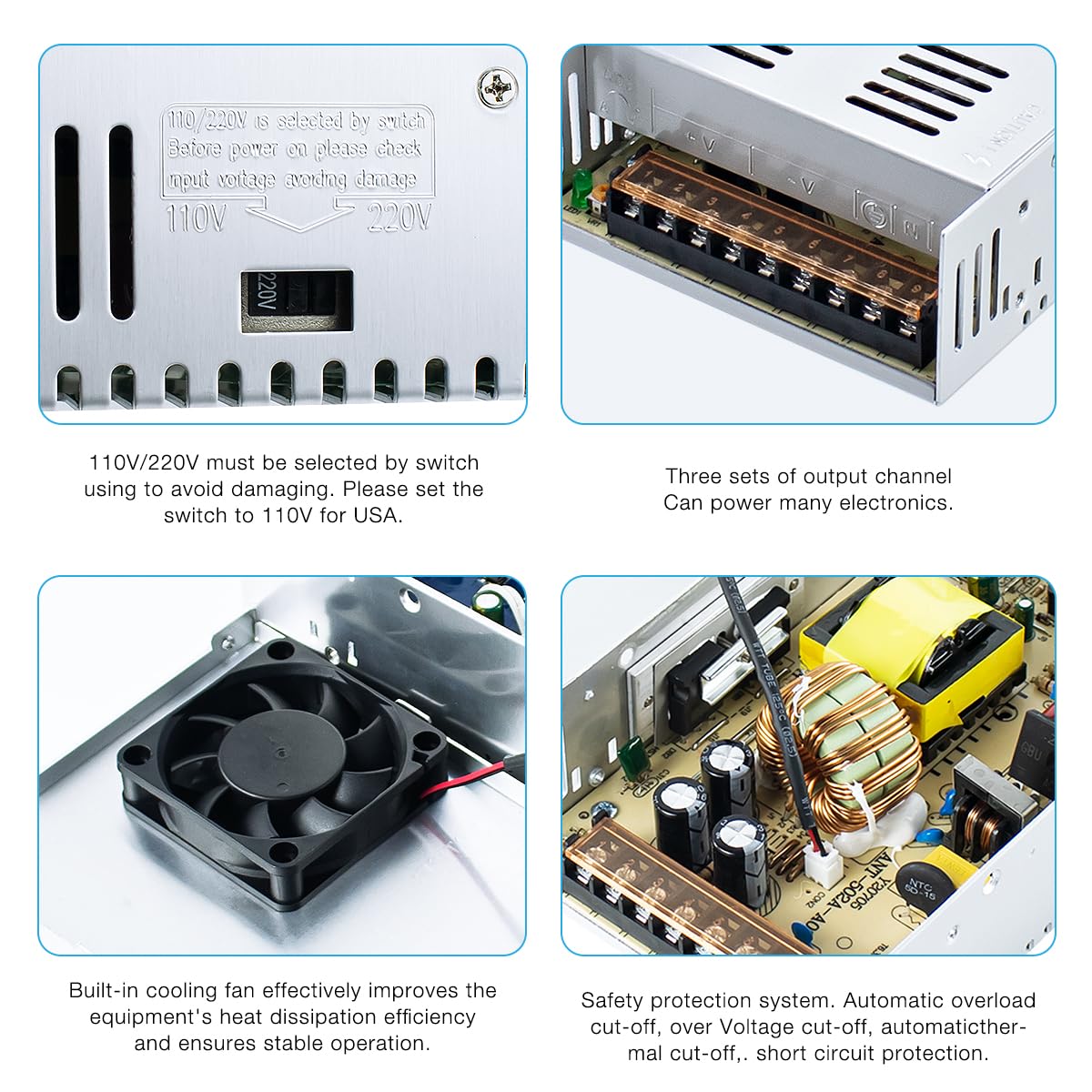 Hosyond Alimentatore universale da 12 V 30 A 360 W AC 110 V/220 V a DC 12 V, adattatore per trasformatore regolato, driver LED per striscia LED, sistema di telecamere CCTV