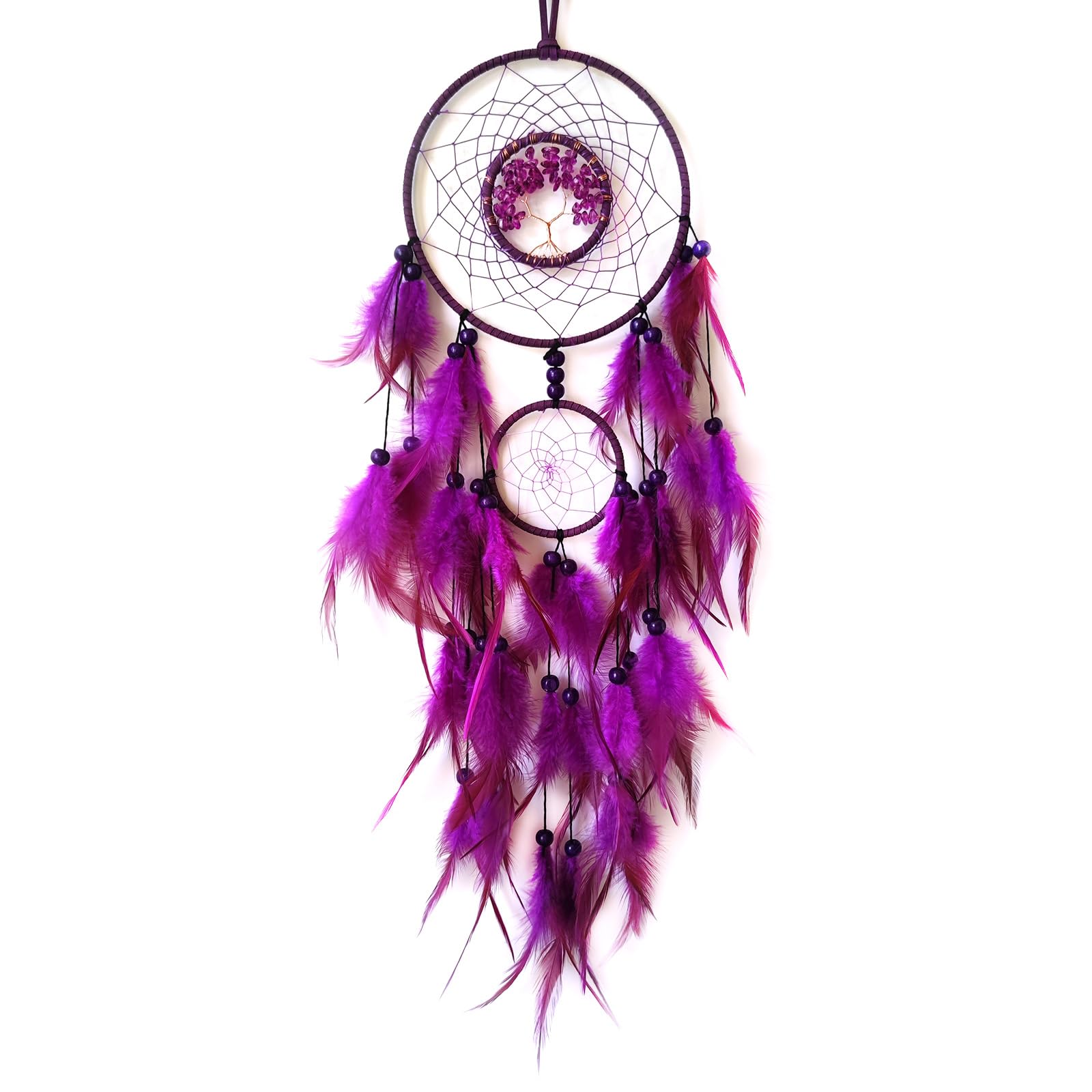 Donko Purple Dream Catcher Wall Decor Crystal Tree of Life Dream Catchers Handmade Feather Dreamcatcher Wall Hanging Ornament for Bedroom Living Room Home Decor