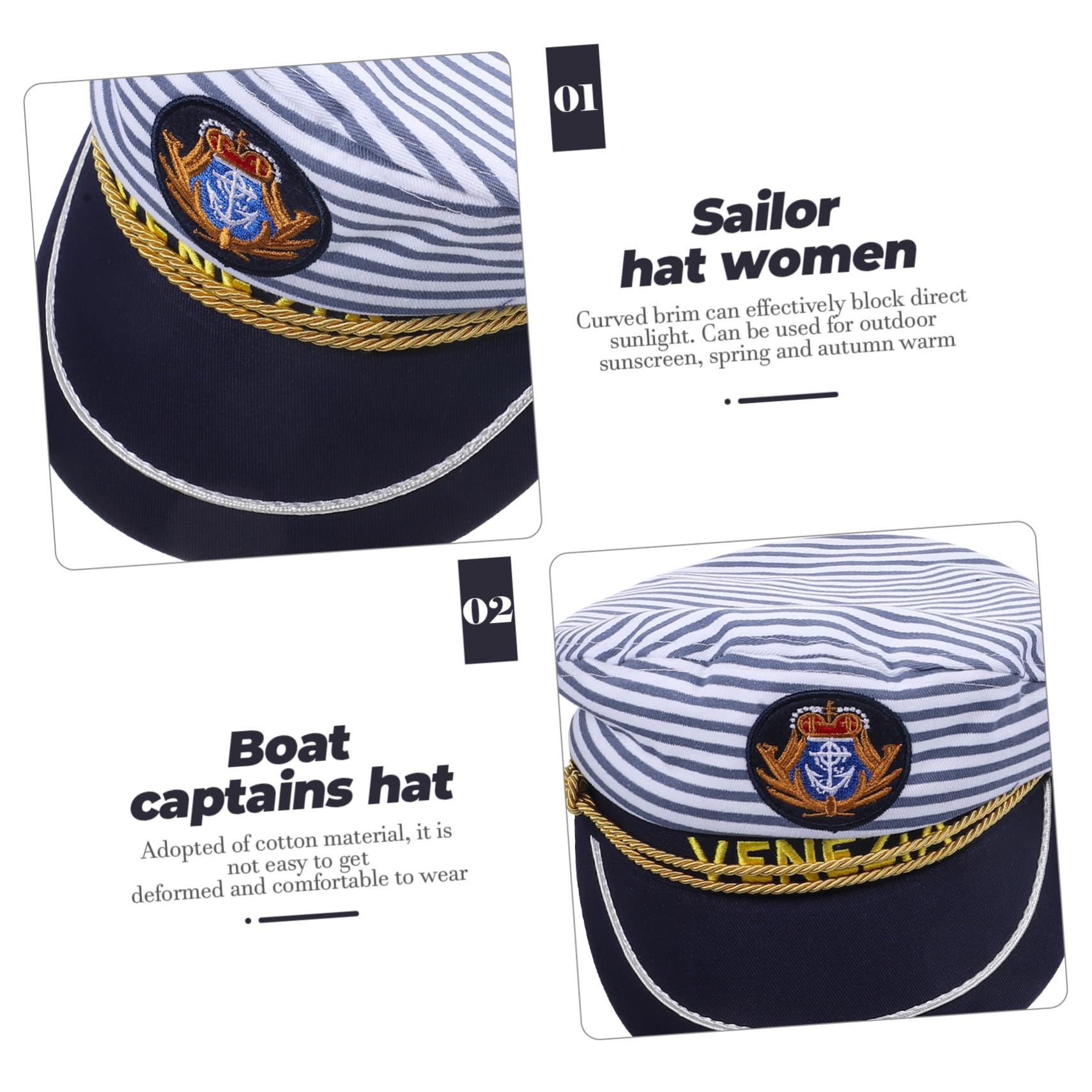 Didiseaon Cappello da Marinaio Cosplay 2 Pezzi in Cotone, Regolabile | Visiera Curva, Ricamo Blu a Righe, per Party e Viaggio, Taglie Adulto 58cm e Bimbo 54cm