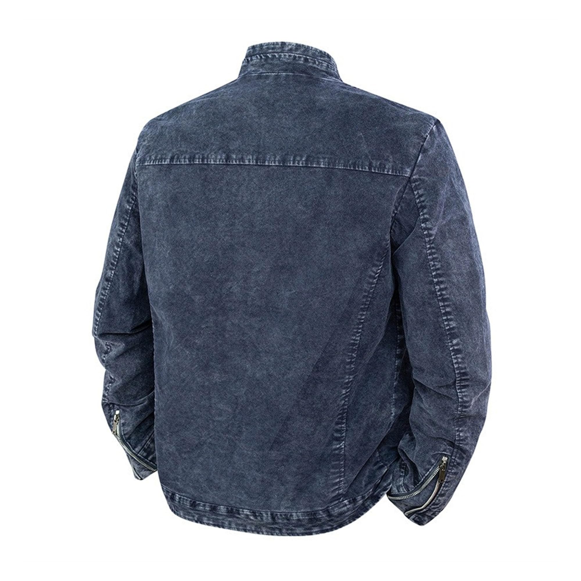 Męska kurtka dżinsowa ze stójką w trudnej sytuacji Moto Zipper Trucker