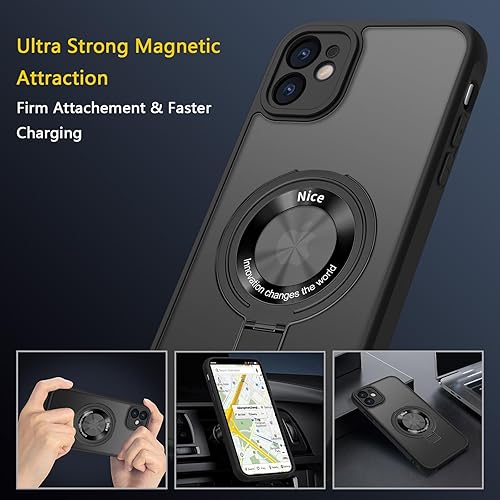 Miniatura 4 de GROZHJAL Funda con soporte para iPhone 11, compatible con MagSafe, antiamarilleo, magnético, delgado, translúcido, mate, parte trasera de silicona,