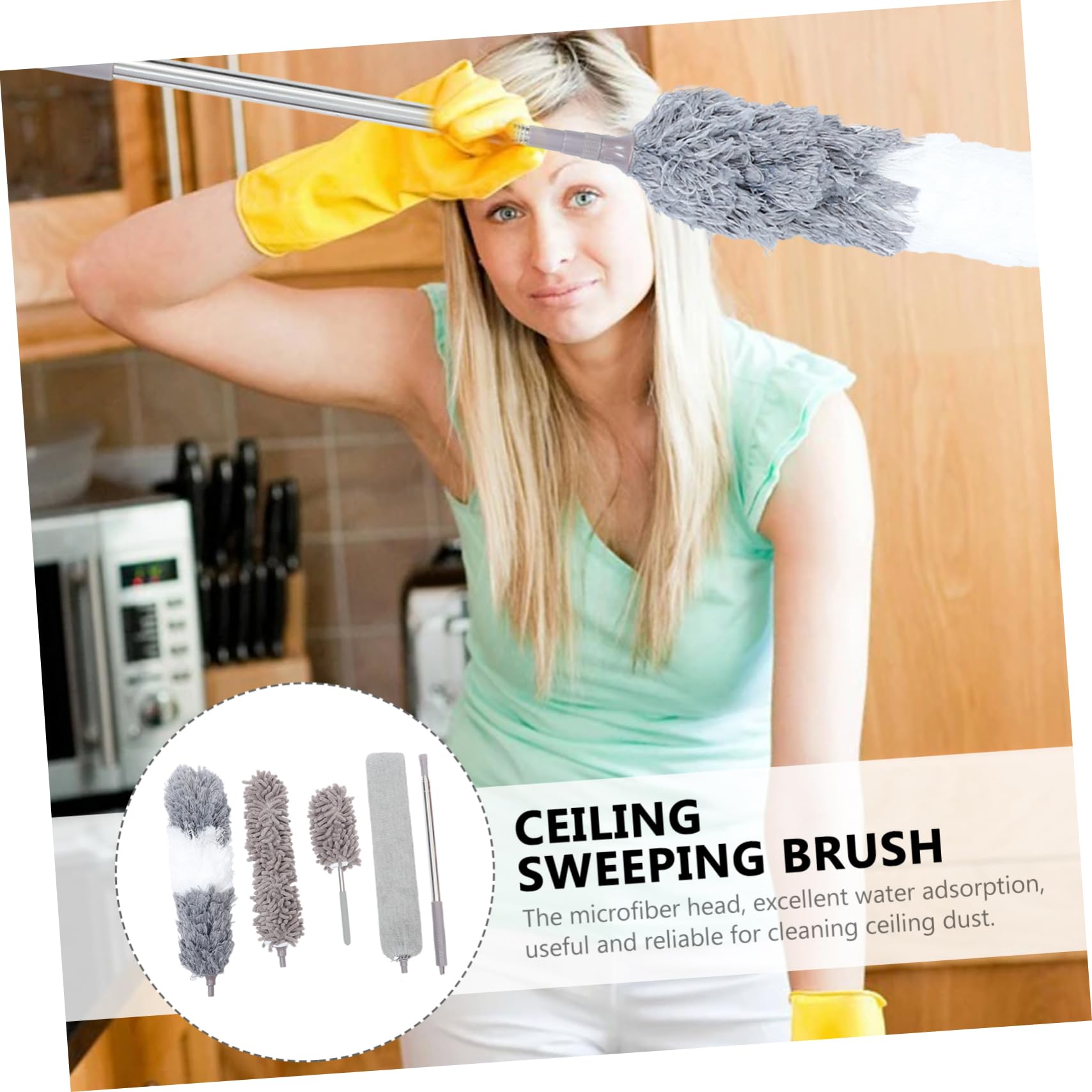 STOBAZA Extendable Handle Brush Set Duster Kit Ceiling and Wall Cleaner Double-Ended Brush Home