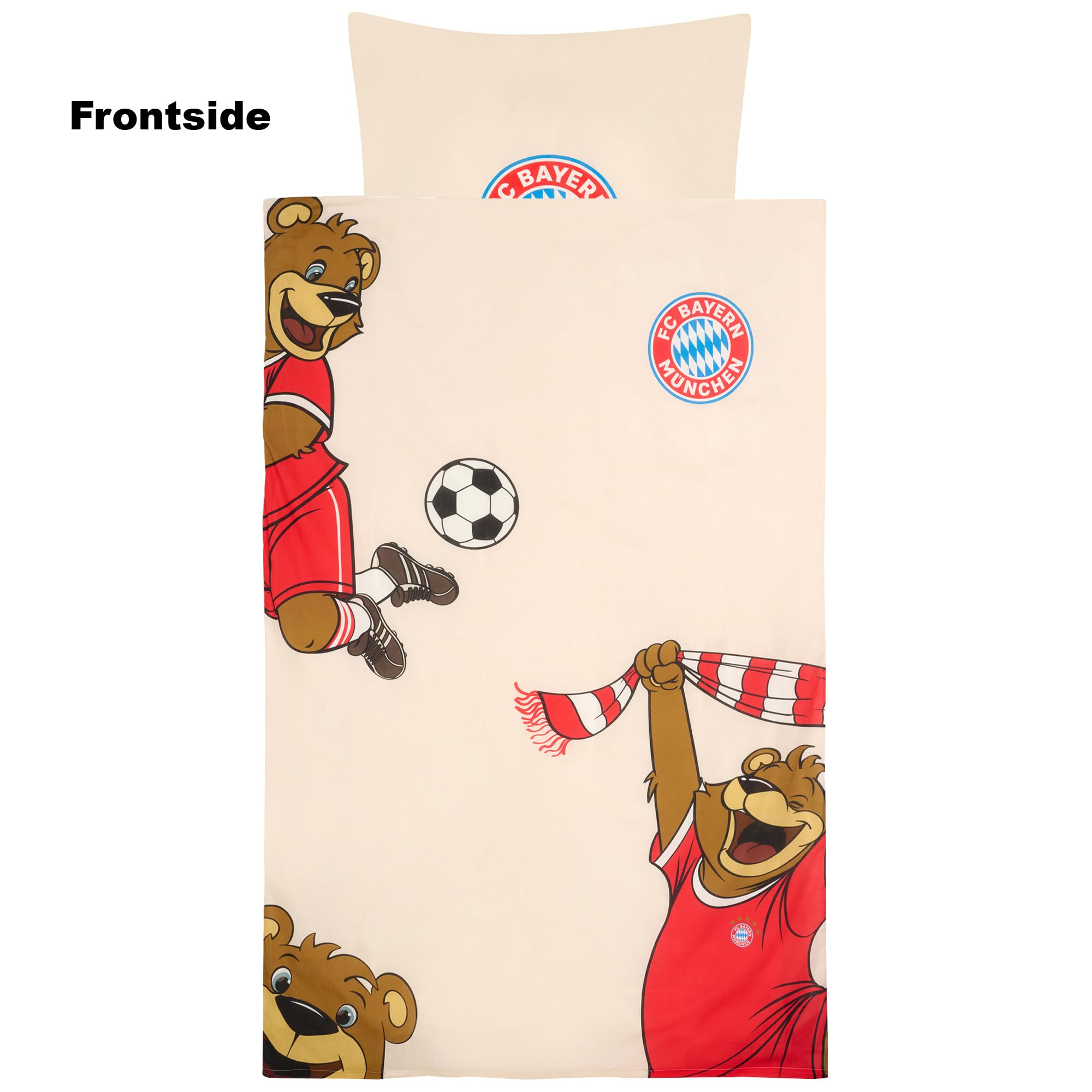 FC Bayern München Bettwäsche Berni Maskottchen 135 x 200 cm + 80 x 80 cm 100% Baumwolle Renforcé-Linon-Qualität Mia San Mia Alianz Arena Fußball FCB deutsche Größe mit Reißverschluss