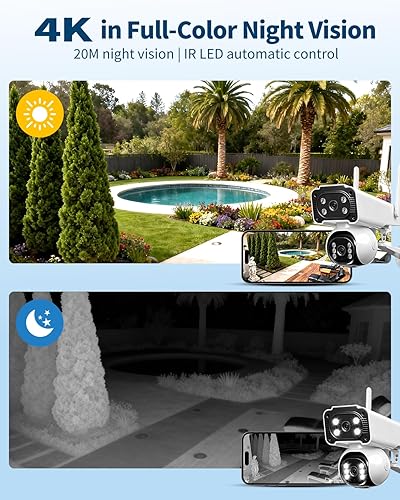 Miniatura 3 de Cámara de seguridad de doble lente de 4 K para exteriores, cámara de vigilancia inalámbrica para interiores con inclinación de 355 de panorámica de
