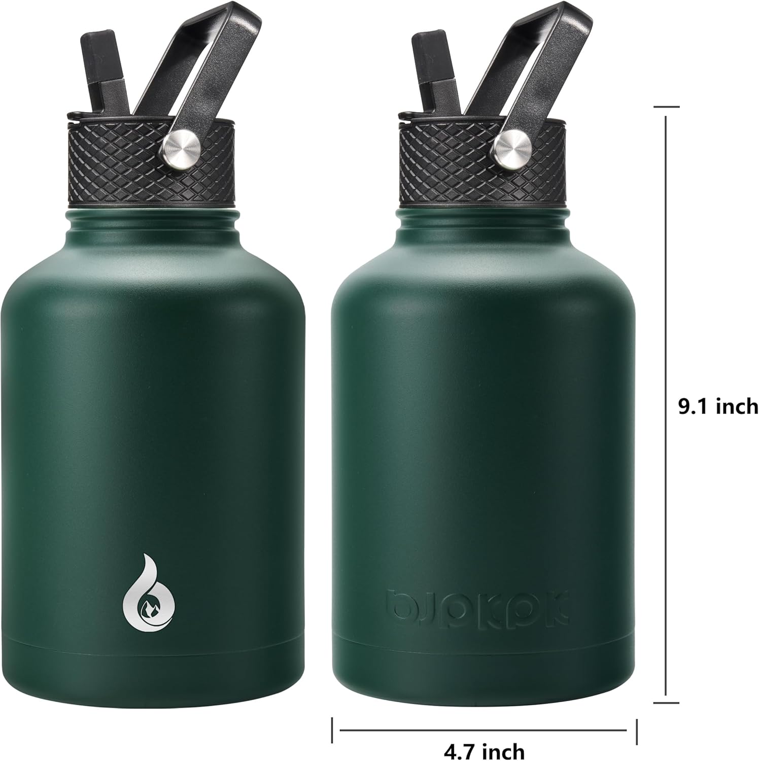 BJPKPK Insulated Water Bottles with Straw Lid, 50oz Large Water Jug, Stainless Steel Vacuum Bottles, Hot & Cold Thermo with 3 Lids and Paracord Handle,Army Green - Image 2