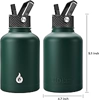 Vista 19 de BJPKPK - Botellas de agua aisladas con tapa de popote, botellas de agua de acero inoxidable de 40 onzas con 3 tapas, termo a prueba de fugas libre