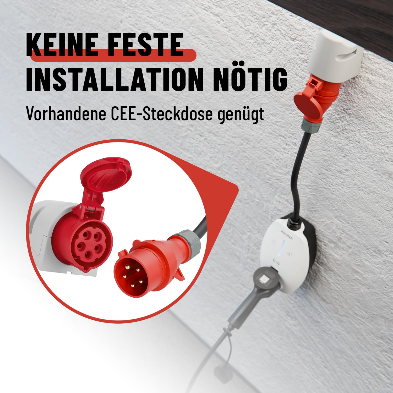 ABSINA Mobile Wallbox 11kW mit App Steuerung & Einstellbarer Ladeleistung | CEE Starkstrom mobile Ladestation 11kW 3-phasig - E Auto Ladegerät für i3, e-Up, ID.3, ID.4, Zoe, fortwo und vieles mehr