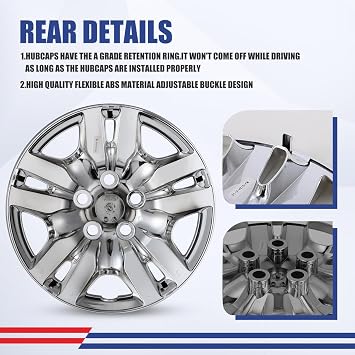 16 Inch Hubcaps Set of 4 Silver Chrome Wheel Rims Cover R16 for Nissan Altima 2007-2012 & for Nissan Altima Coupe 08-09, ABS & PC Material Wheel Covers Bolt On Fit for Steel Wheels Auto Accessories