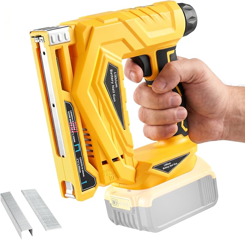 Cordless 18 Gauge Brad Nailer Compatible with 20V Battery, 2-in-1 Brad Nailer/Narrow Crown Stapler, Electric Nail Gun with Nails/Staples, Dual Mode Framing Nail Gun for Trim Wood Crafting - No Battery
