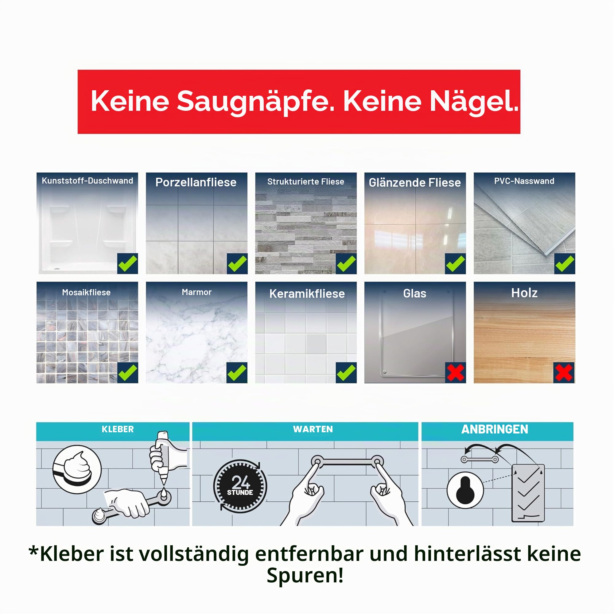 ShowerGem Acryl-Duschablage | 2er-Pack | Keine Saugnäpfe | Wandmontage mit ShowerGem-Kleber | Abnehmbar ohne Beschädigung | Leicht zu reinigender Bad-Organizer | Verstellbares Duschregal |