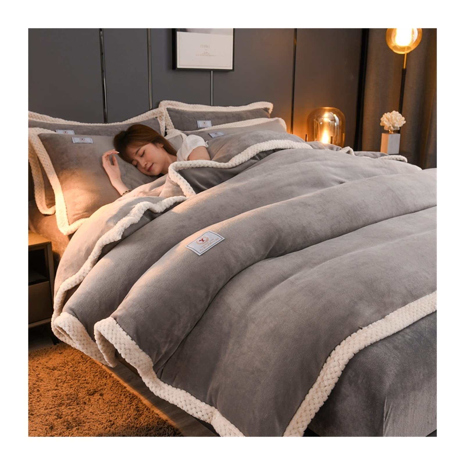 Housse de couette en flanelle et draps en polaire de lait pour lit double couleur unie