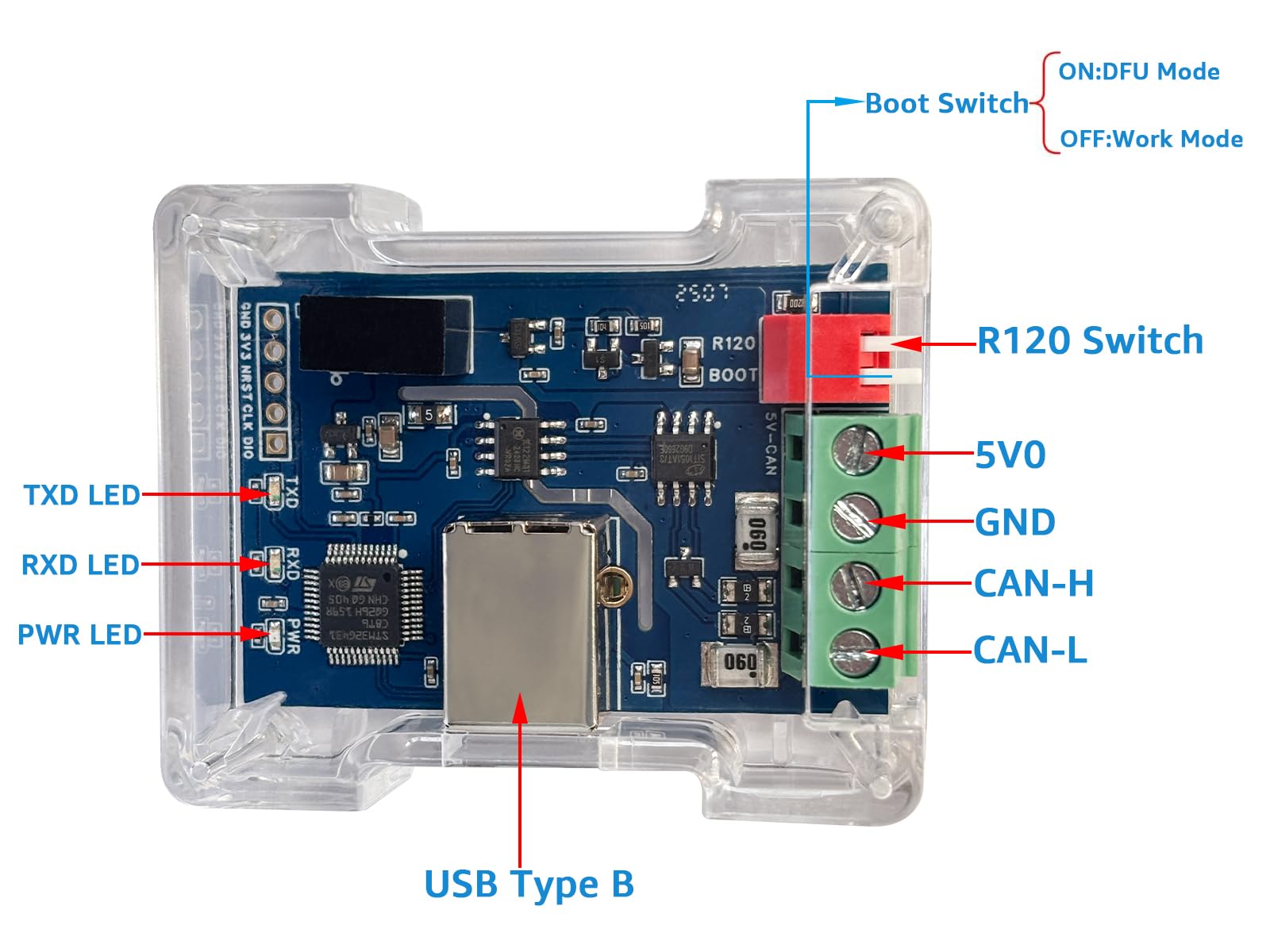 DSD TECH SH-C31G Adattatore USB-CAN isolato con supporto FD basato su Canable 2.0 Pro