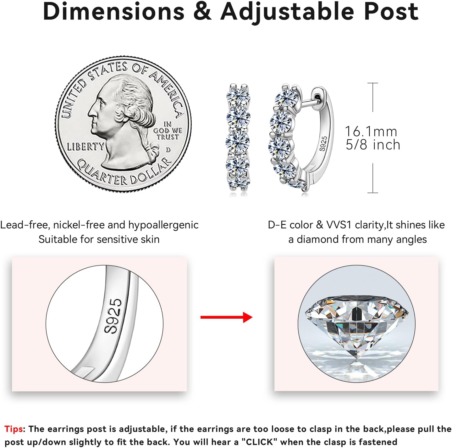 AINUOSHI Moissanite Hoop Earrings for Women, D-E Color Moissanite Simulated Diamond, 925 Sterling Silver with 18K White Gold / 14K Yellow Gold Plated, Hypoallergenic, Jewelry Box Packed, Christmas New Year Jewelry Gifts - Image 2