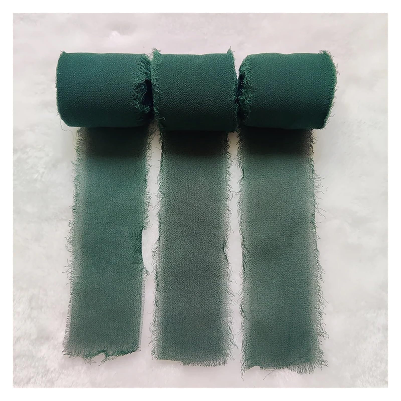 Chiffonband 3 Rollen dunkelgrünes Fransen-Chiffon-Seidenband, handgefertigt, ausgefranste Kanten for Hochzeitseinladungen, Geschenke, DIY-Handwerk, Schleifenverpackung, Krawatten(Dusty Blue)