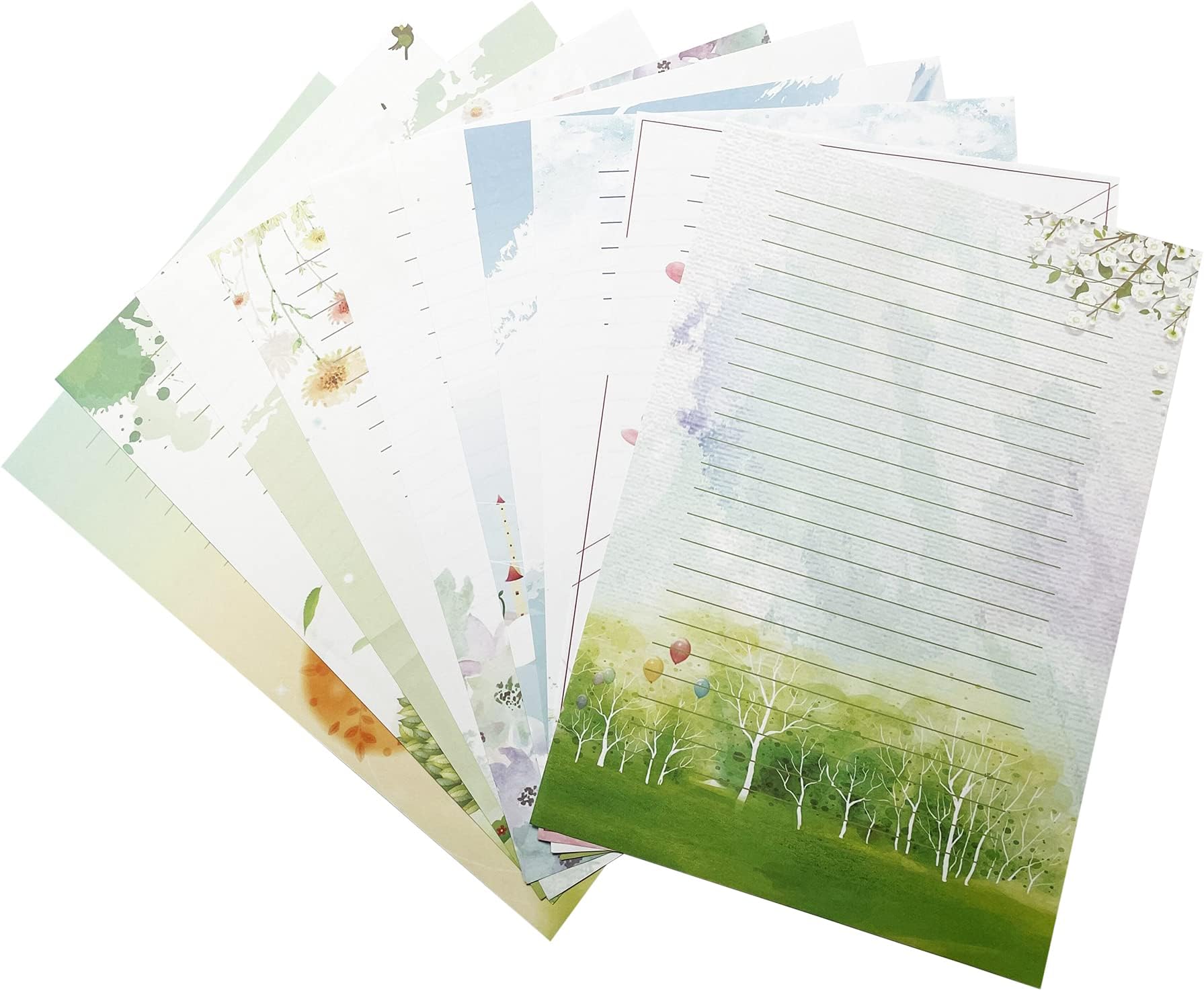 50 Pcs Writing Stationery Paper Set, Lined Stationery Paper for Writing Letter, Notes, Invitations, Craft, A4 Size, 10 Different Style
