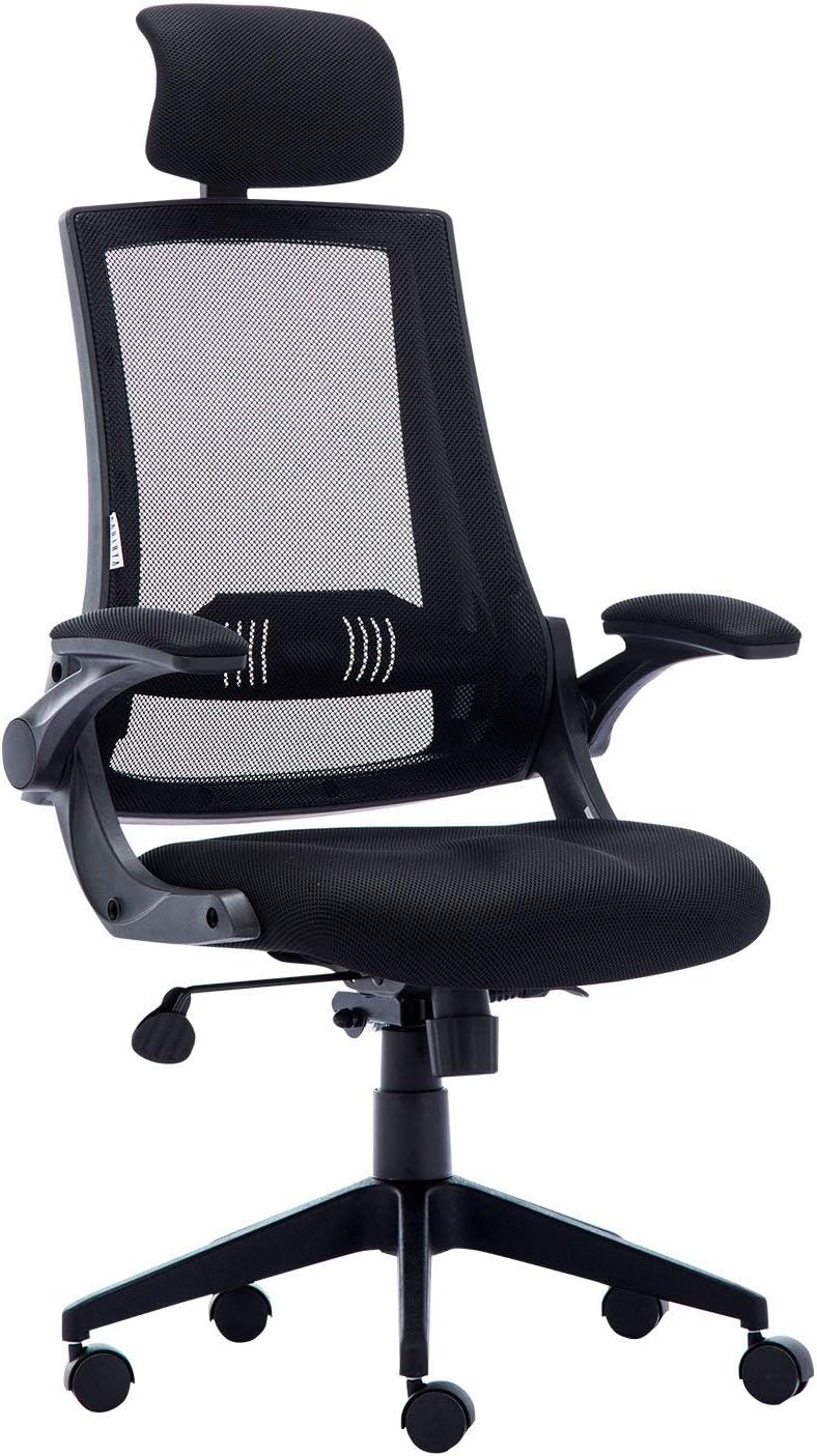 High Back Ergonomic Mesh Office Chair with Mesh Seat - Adjustable 90-110 Degree Tilt Lock, Flip-up Armrest, Lumbar Support and Headrest Computer Desk Task Chair, Black