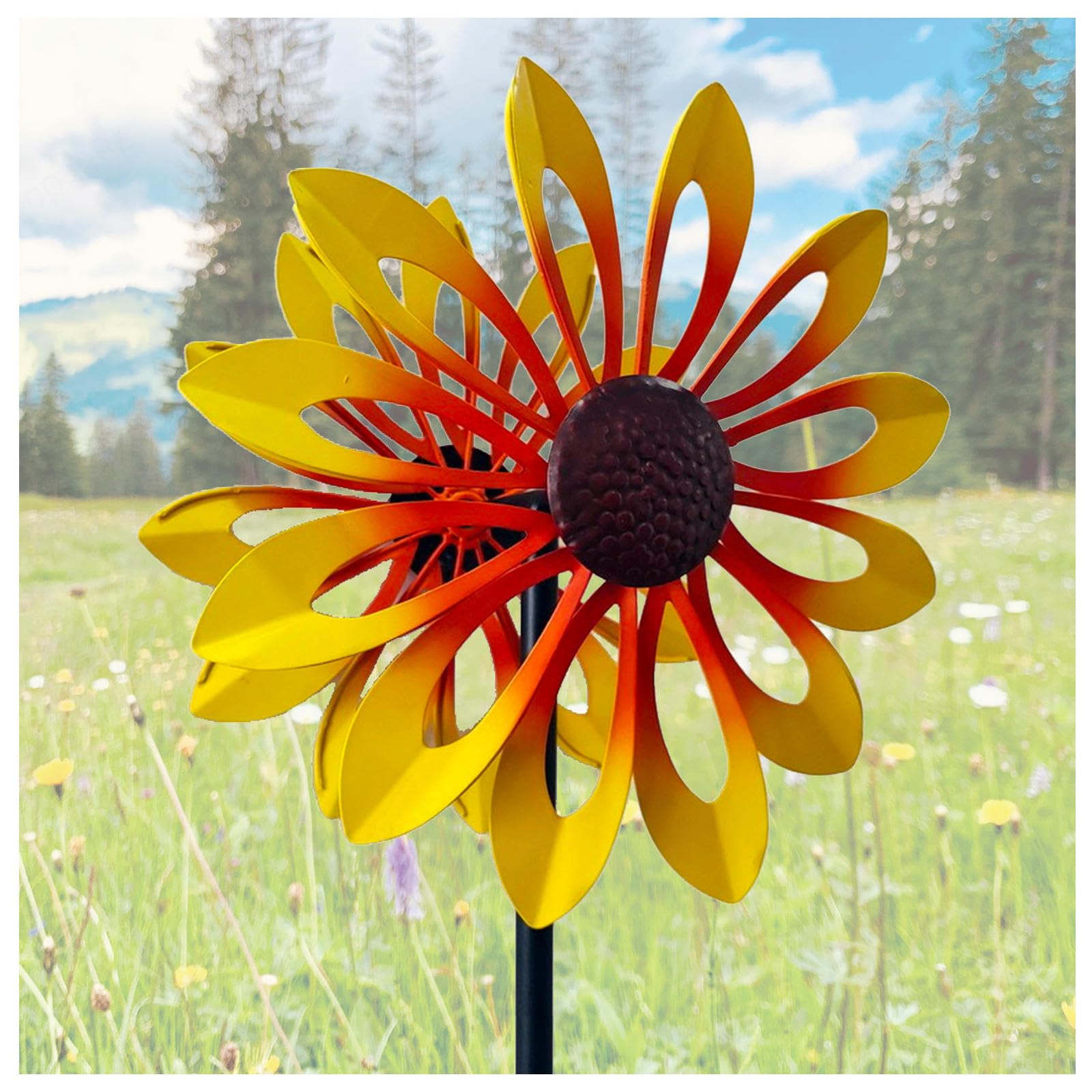 WindräDer Garten, Doppelwindrad mit gegenläufigen Rotoren,174CM Gelb Windspiel für Yard Decor, Landschaft Terrasse, Rasens Oder Gartens,Yellow