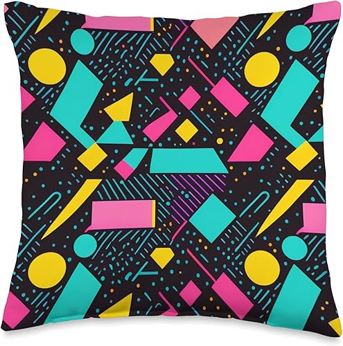 90s Retro Style Aesthetic Nostalgia Gifts by Akima Almohada geométrica abstracta de los años 80 y 90, diseño gráfico de Memphis, 16 x 16, multicolor