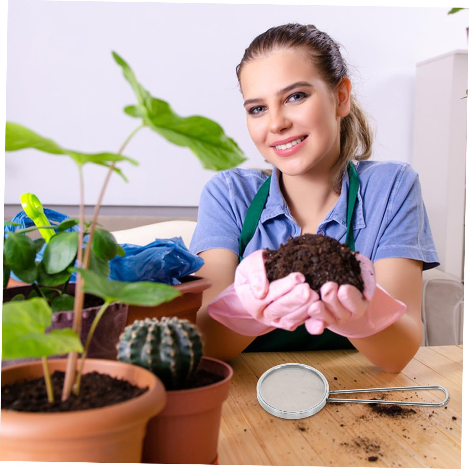 CAUTIOUS Tuinzeef, weerbestendig, compostzeef van roestvrij staal, rond, 30 cm, met 5 verwisselbare zeefinzetstukken, roestvrijstalen zeef (3 6 9 10,8 12 mm) met spade en handschoenen