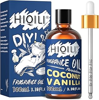 HIQILI Coconut Vanilla Fragrance Oil 100ml, Essential Oil for Diffuser Soap Candle Making Slime Scents, Scented Oils for A...