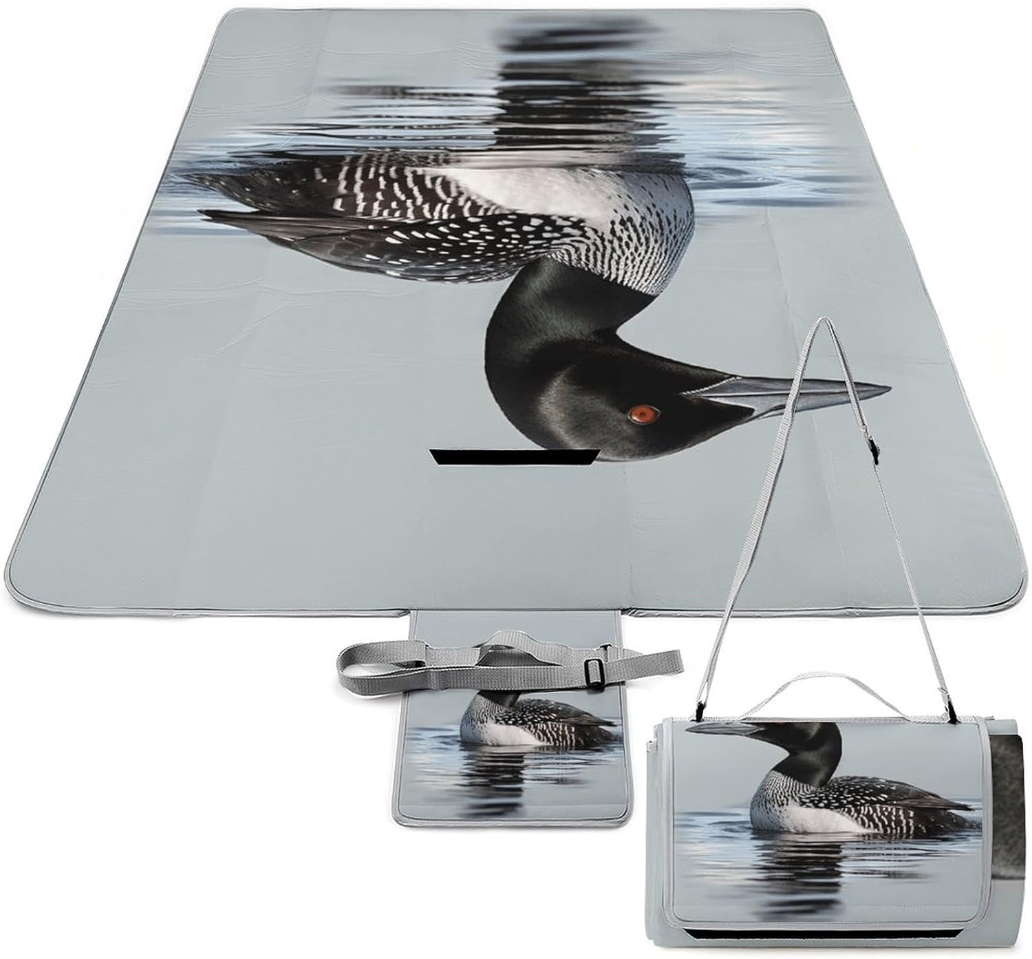 Outdoor Picnic Blanket,Loon Nature Bird Print Picnic Blankets,Large Beach Blanket Sand Free Foldable Portable Camping Blanket, 58.3x58.3