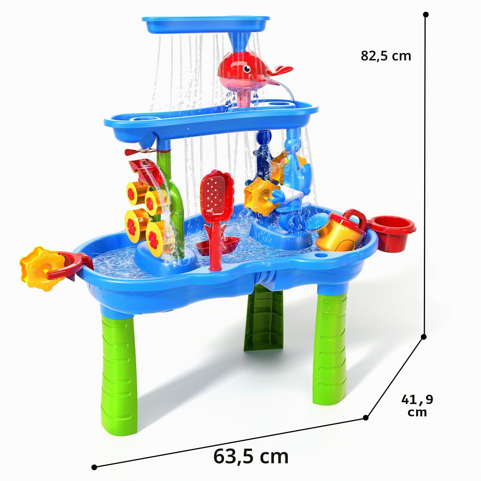 TEMI Mesa de juegos de agua para niños pequeños, mesa de arena y agua, mesa de juegos de 3 niveles, juguete sensorial para jardín y playa, juguete para niños de 3, 4, 5, 6, 7, 8