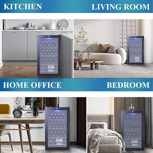 Miniatura 3 de Vaykold Refrigerador de vino de 27 botellas independiente enfriador de vino de bebidas con control de temperatura dígital luz LED azul interior y