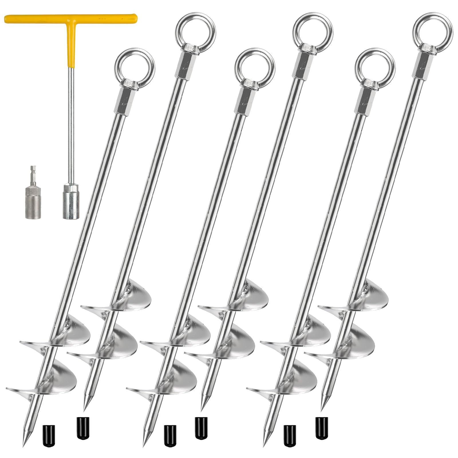 30" Ground Anchors Heavy Duty, 6 Pack Solid Steel Ground Anchors Screw in