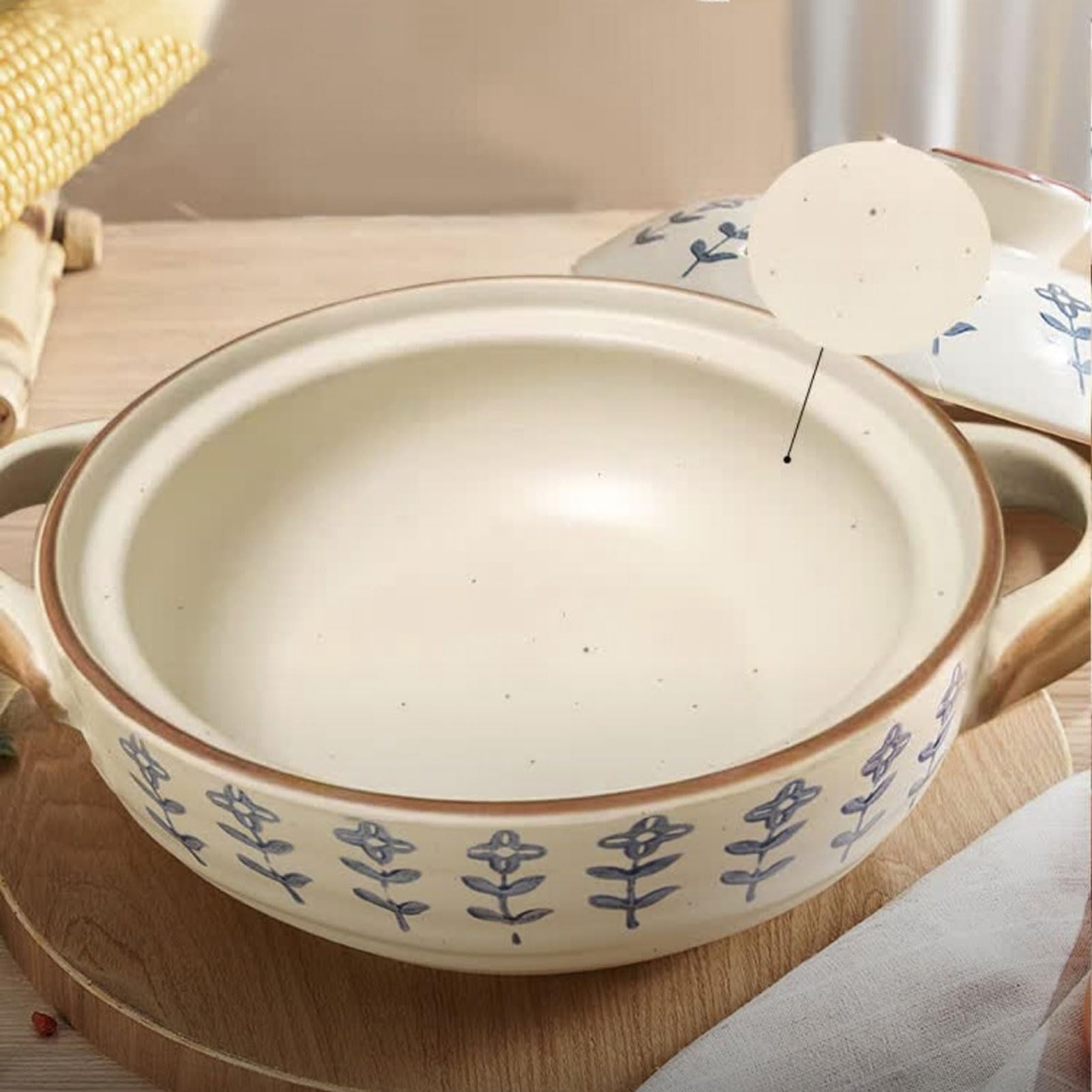 Keramikauflauf, Handgefertigter Keramiktopf für Reisgerichte, Langsames Garen, Suppen, Keramik Kochtopf mit Deckel für Eintopf, Hotpot, Familienküche Zuhause (A 1.5L)