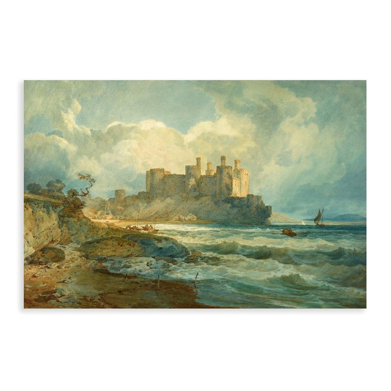 DFJyjFGJJ Joseph Mallord William Turner,Conway Castle, North Wales, 1798 Poster Print for Teen Boys Room Wall Art Canvas Painting 24" L X 36" W
