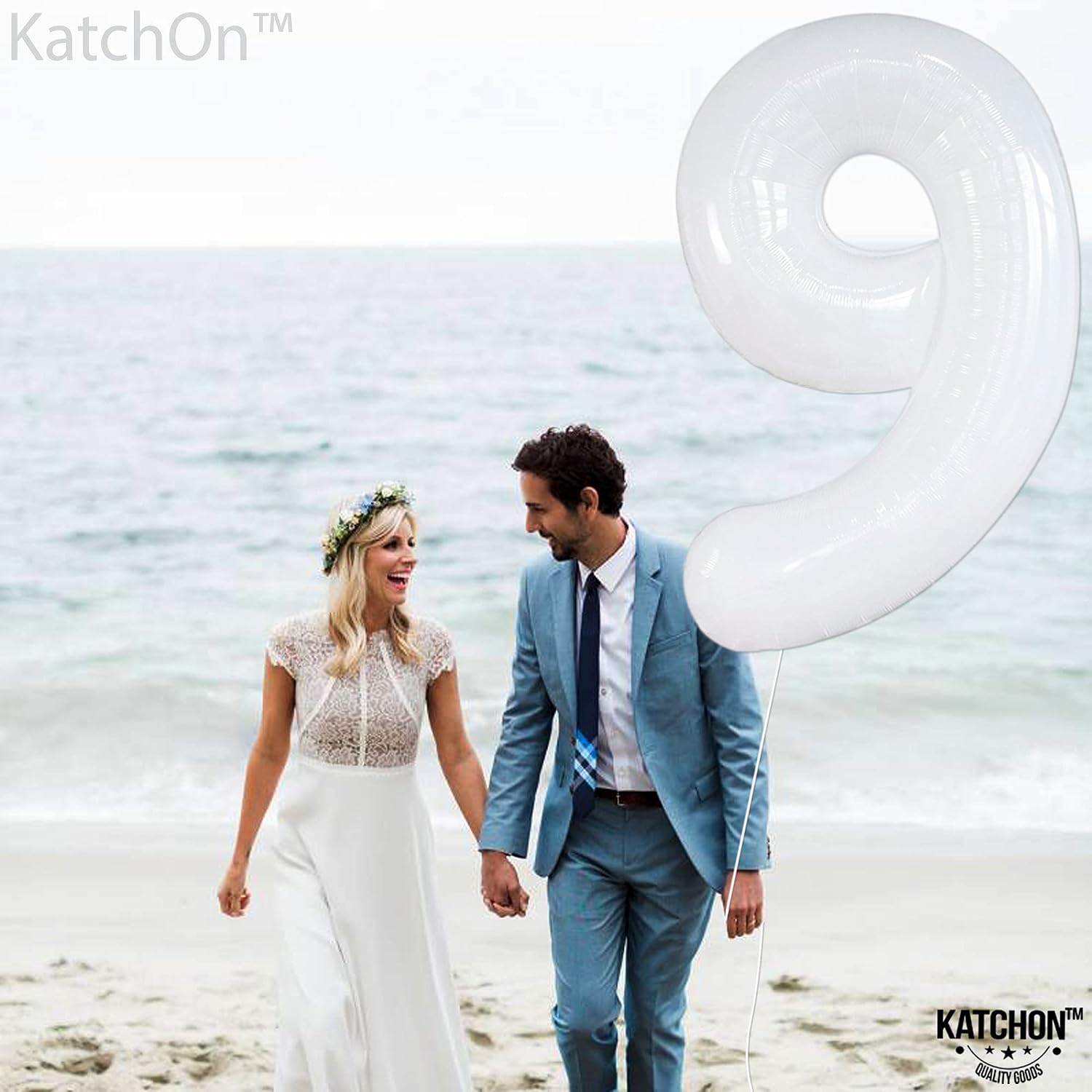 Big 40 Inch White Number 9 Balloon - Mylar 9 Balloon | Cloud 9 Birthday Decorations for Girls and Boys | 9 Birthday Balloons, 9 Number Balloon | 9 Year Anniversary Decorations, 9th Birthday DÈcor