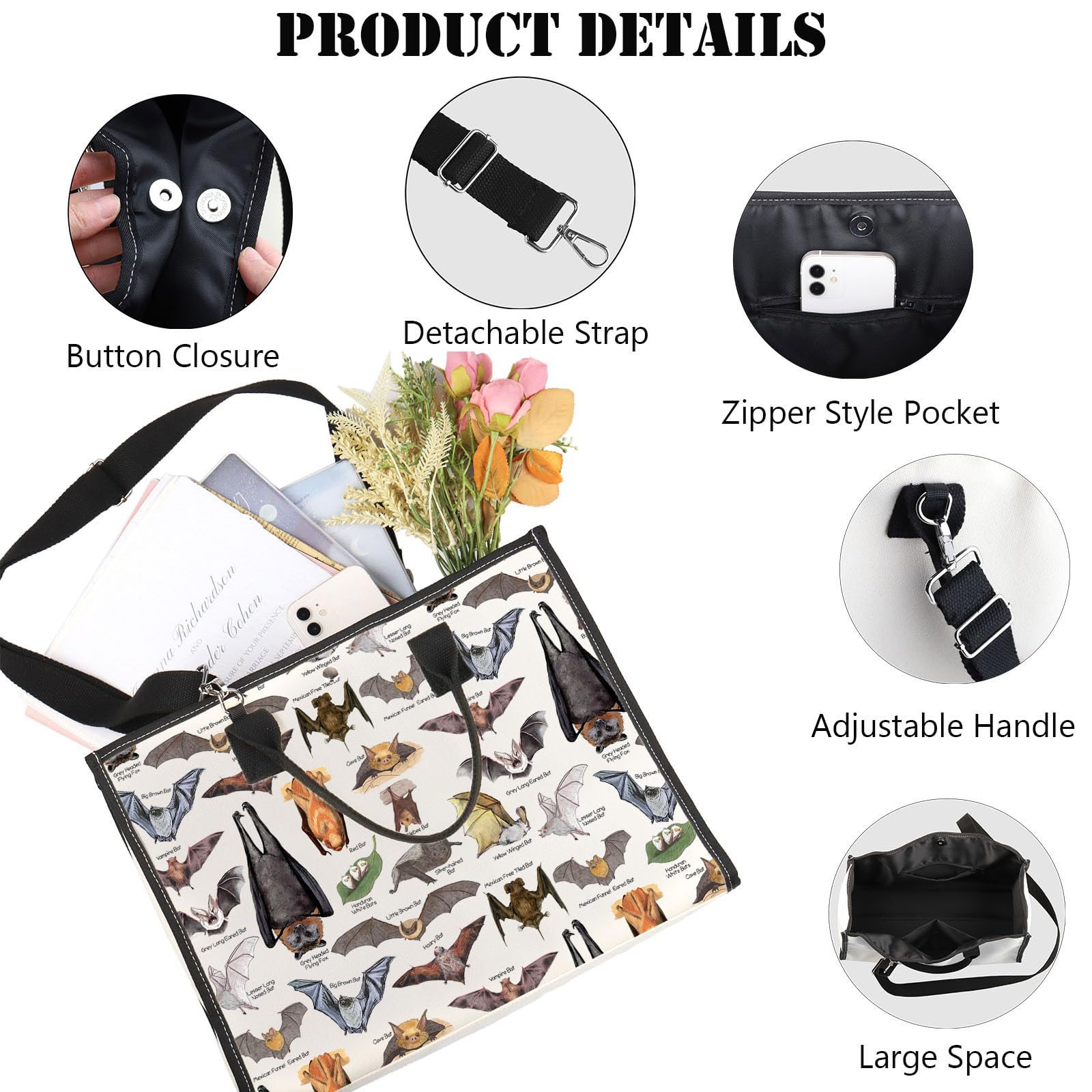 G2TUP Bat Tote Bag - Bat Lover Night Shopping Bag Themed Gifts