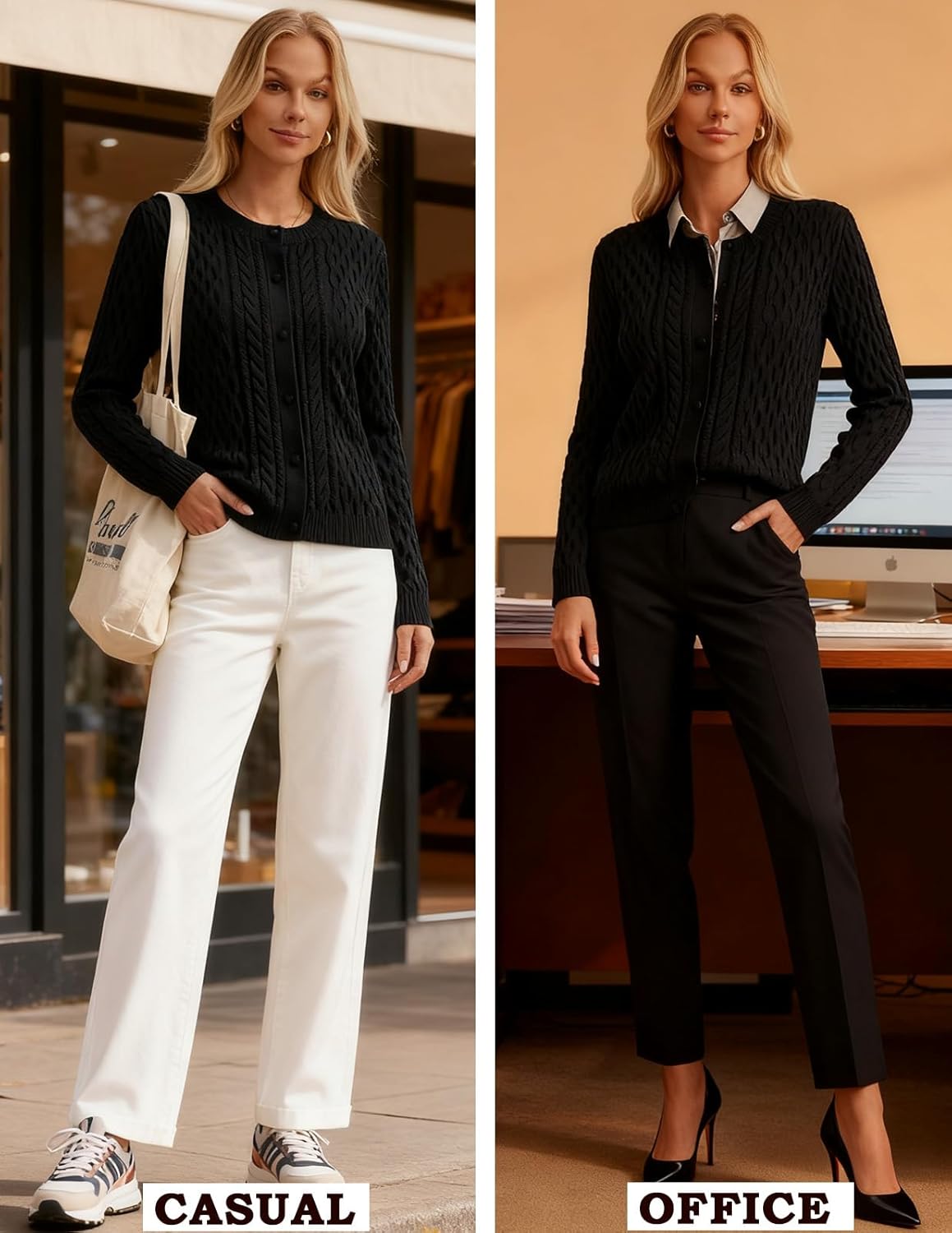 GRACE KARIN Womens Cable Knit Cardigan Sweaters, Button Down Cardigans 2026 Spring, Casual Long Sleeve Tops - Image 4