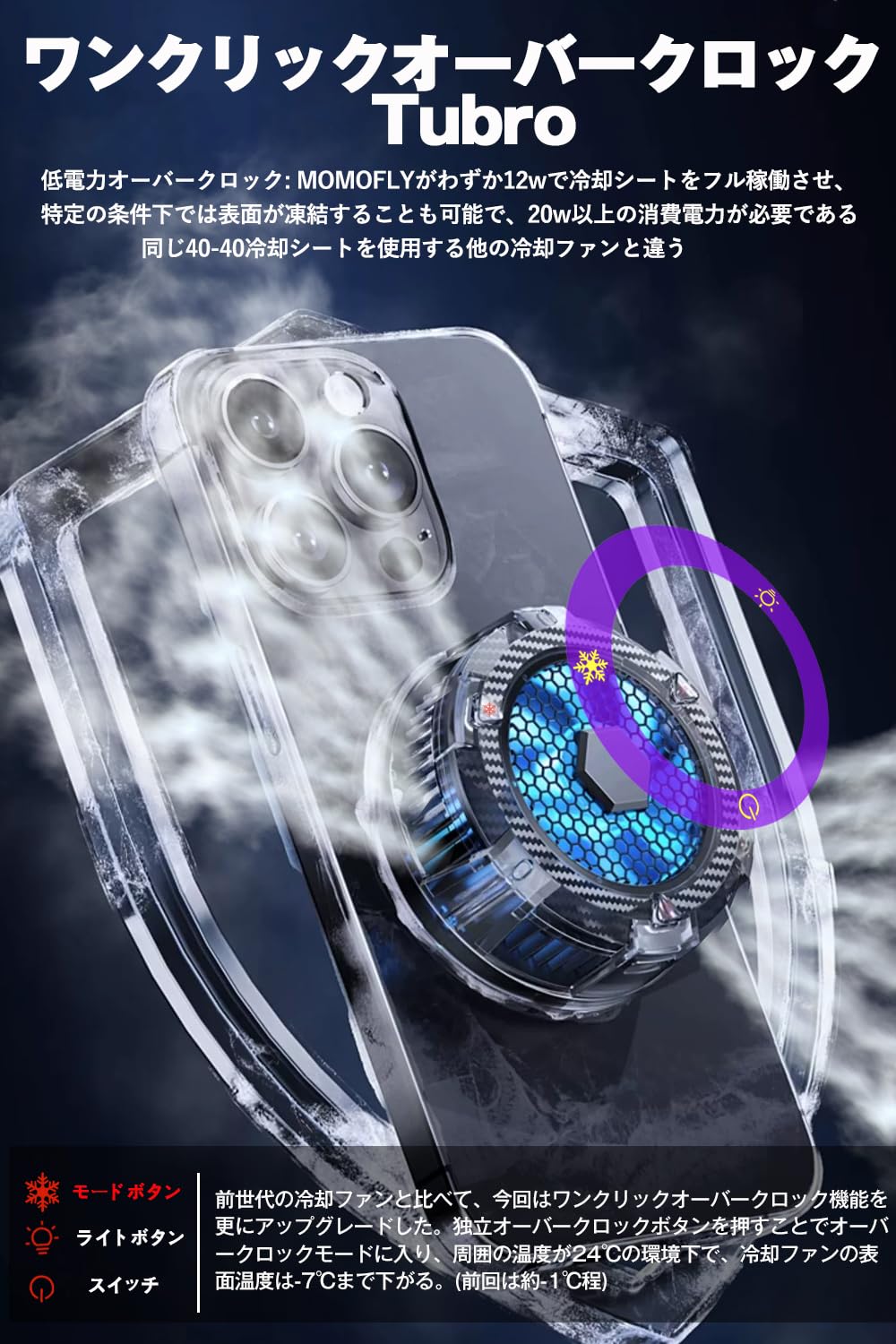 Amazon.co.jp: 【最低-7℃ ライト調節可能 】 スマホ 冷却ファン 