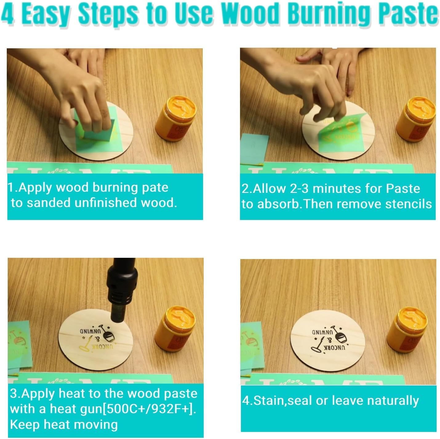 DGAGA 3*4OZ Wood Burning Paste Wood Burning Gel for Heat Gun Heat Activated Paste for Craft Chalk Paste for Wood Burning Ecthing Cream & Screen Printing Squeegee Chalk Paint Pen on Wooden,Canvas,Denim