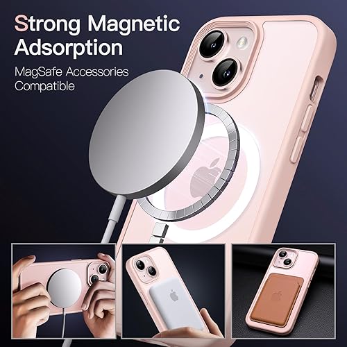 Miniatura 3 de JETech Funda magnética para iPhone 13 de 6.1 pulgadas, compatible con MagSafe, translúcida mate, delgada, a prueba de golpes, color rosa tiza
