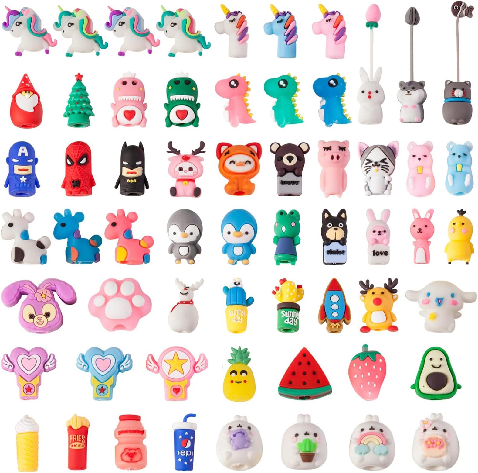 WWN 60 Pieces Pencil Toppers Assorted Animal Designs for Kids Assorted Colors