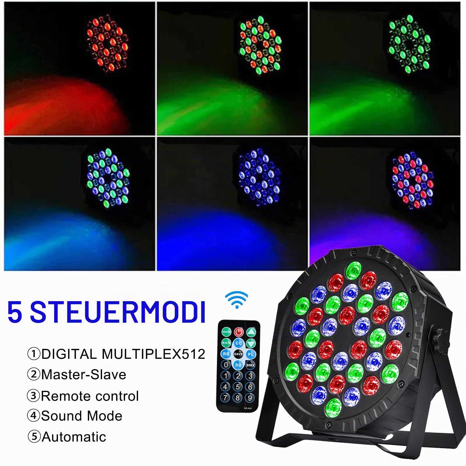 LED Par Strahler 36 LED Bühnenlicht Discolicht Partylicht DJ Licht RGB mit Fernbedienung Bühnenbeleuchtung 7 Beleuchtung Modi für KTV DJ Bar Party Hochzeit Halloween Weihnachten (4)