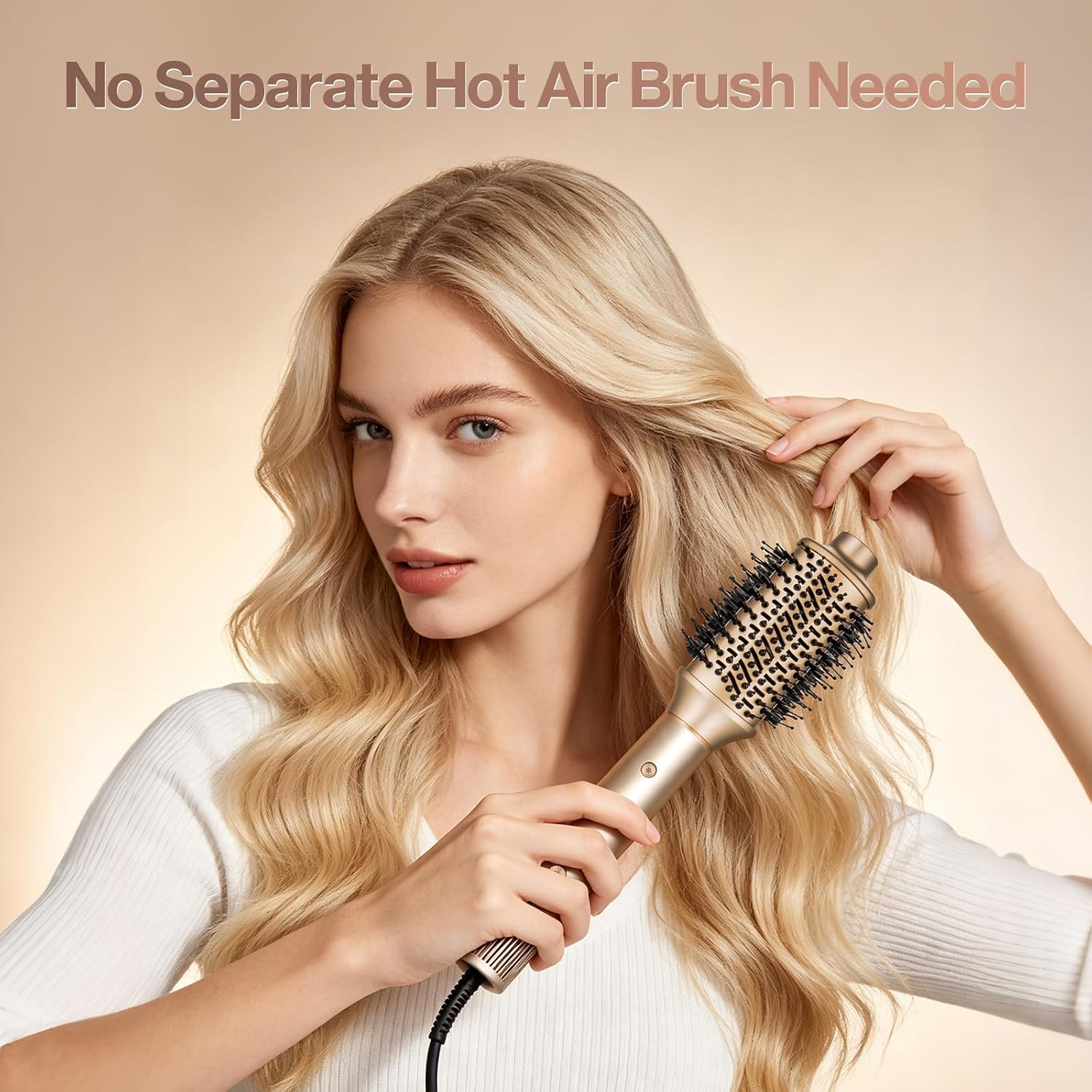 7-in-1 Dual Voltage Hot Air Styler: Blow Dryer Brush Setwith Negative Ion & Cool Shot - Auto Wrap Curling/Fast Drying- No Heat Damage/Frizz Free - with Diffuser & EU Adapter & Travel Bag–Gold