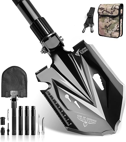 Miniatura 9 de Zune Lotoo Pala táctica de supervivencia, 18 en 1, pequeña pala de campamento, plegable, multiherramienta, compacta, herramienta de entrenamiento