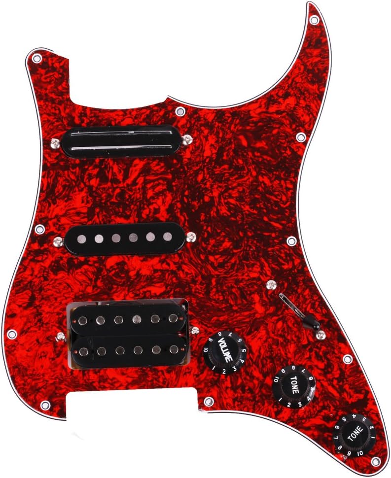 SSH Loaded Prewired Pickguard Set Alnico Dual Rail Humbucker for Fender Strat ST Electric Guitar Replacement - BWB (Red)