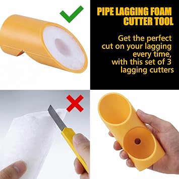 3 Pcs Pipe Lagging Insulation Foam Cutting Tool with 40mm, 45mm & 53mm,Pipe Foam Cutting Tool for 45-Degree Angles Plumbing & Insulation Installation