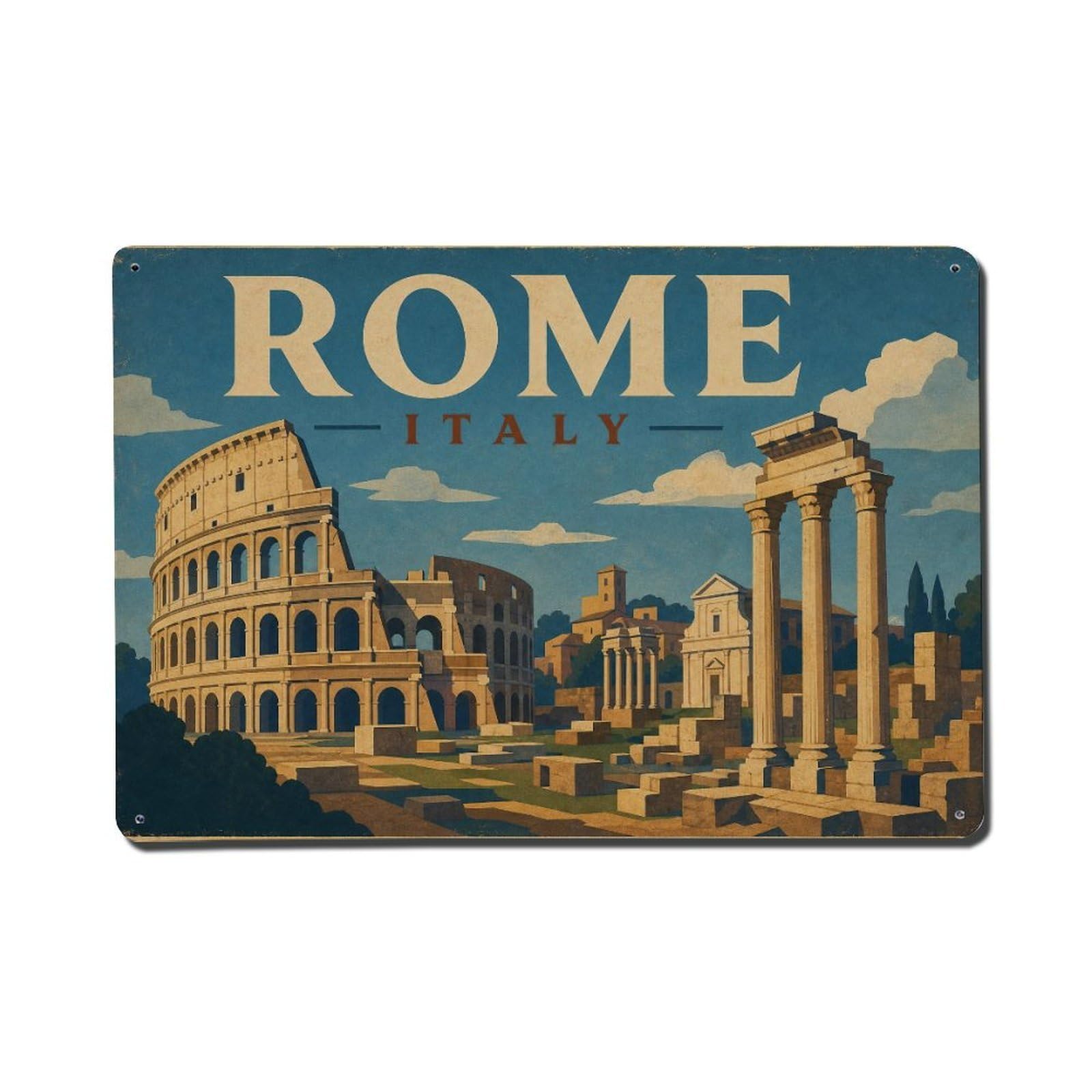 Fqcyn Style Metal Tin Sign Retro Travel Italy Rome