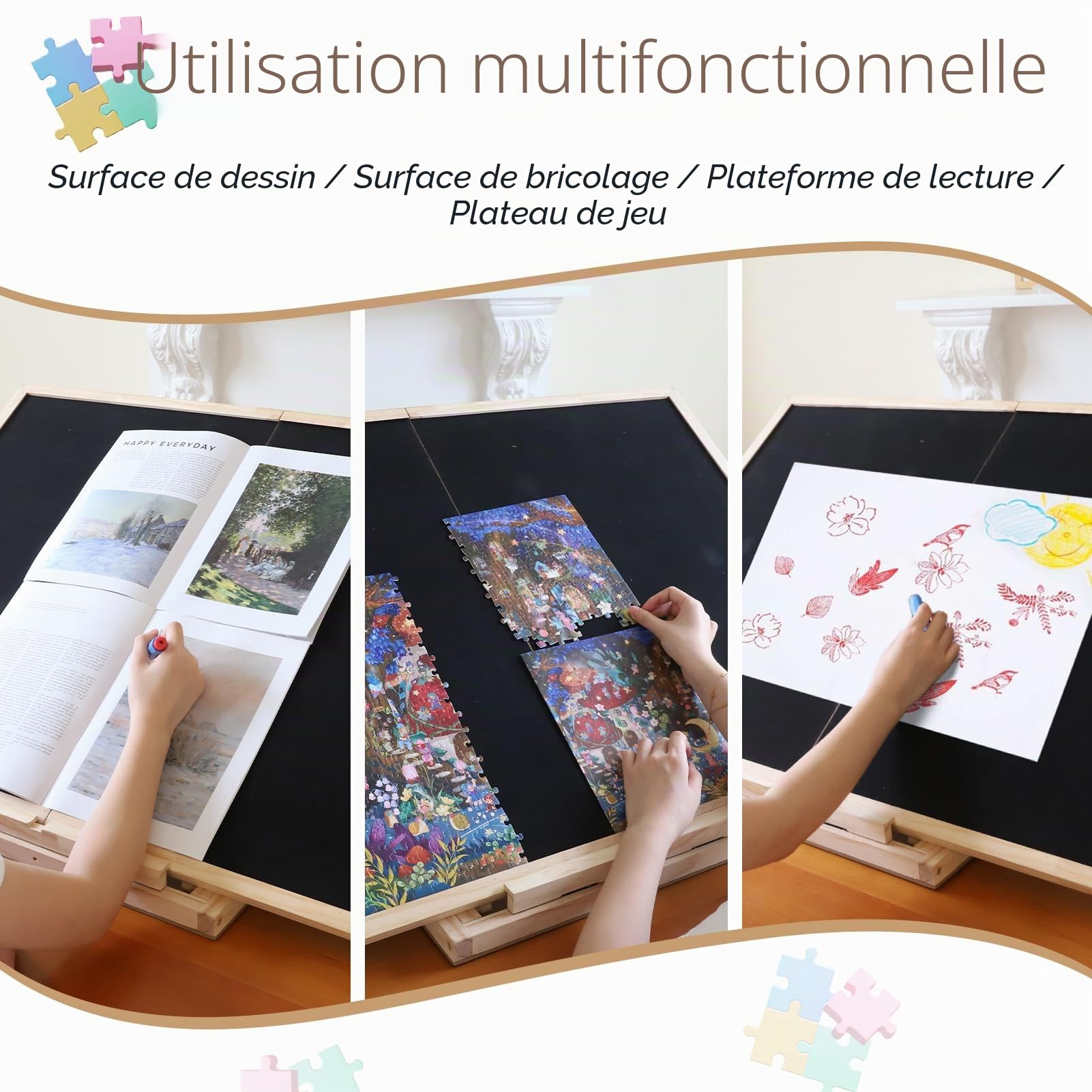 Wdmiya 1500 Pièces Planche Puzzle Pivotant Pliable avec 4 Cases de Tri