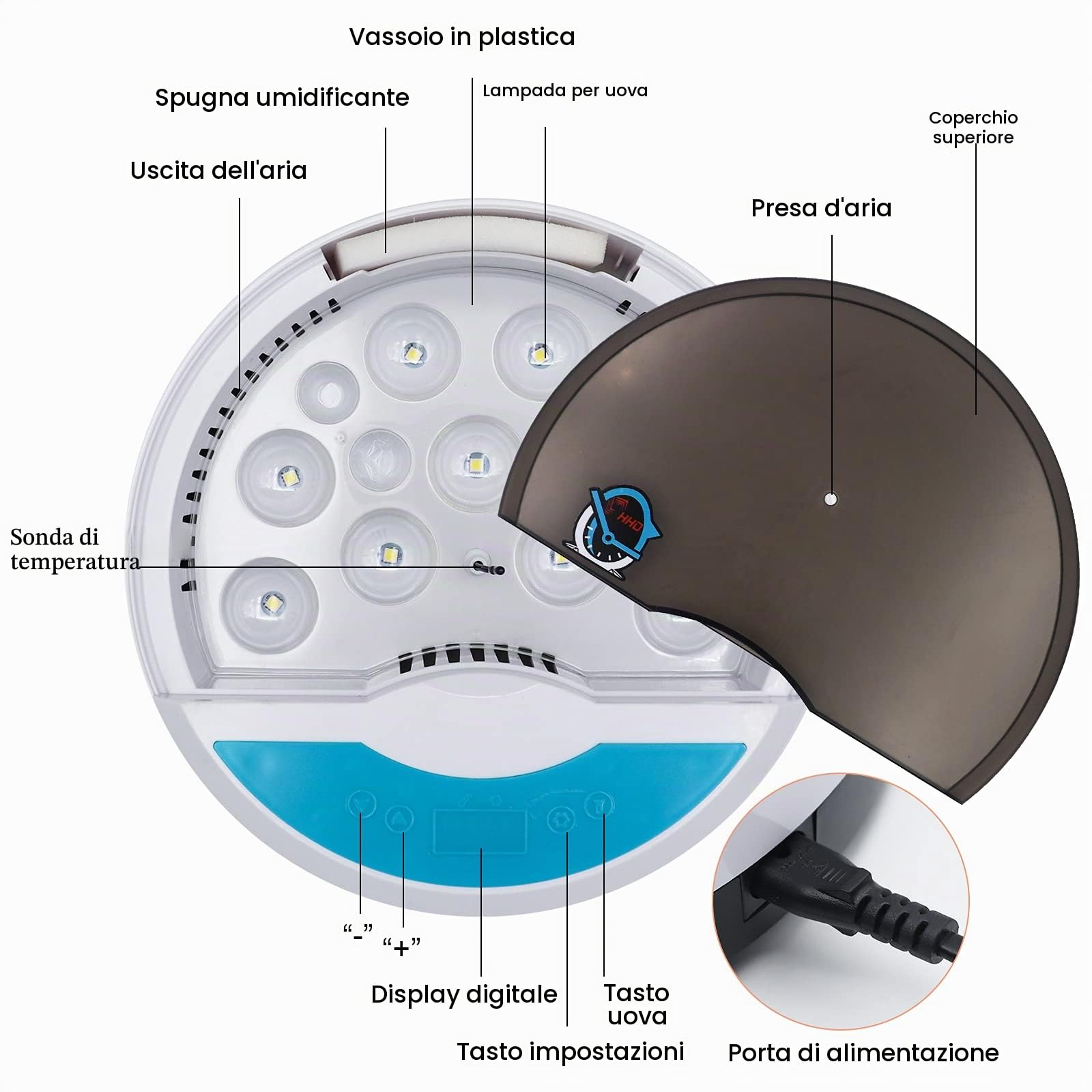 Incubatrice di Uova, 9 Uova Hatcher Pollame Macchina da Cova con Rotazione Automatica e Controllo Della Temperatura Pollo Brooder Incubatori, per la Cova di Uova di Pollo Anatra Oca Quaglia