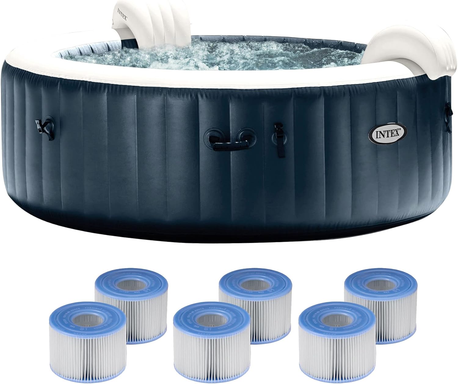 Intex PureSpa Plus 6 Person Portable Inflatable Hot Tub Bubble Jet Spa with 6 Type S1 PureSpa Easy Set Pool Filter Replacement Cartridges