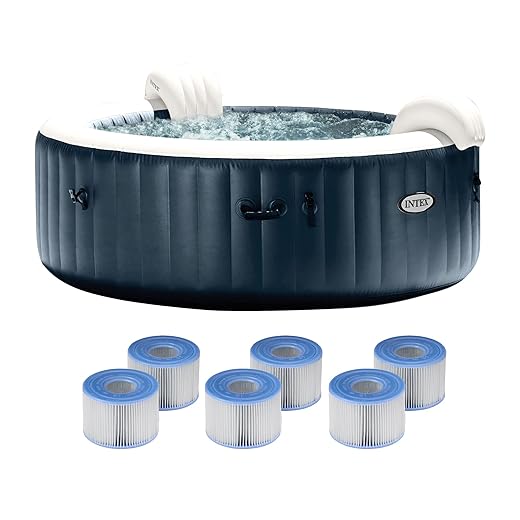Intex PureSpa Plus 6 Person Portable Inflatable Hot Tub Bubble Jet Spa with 6 Type S1 PureSpa Easy Set Pool Filter Replacement Cartridges